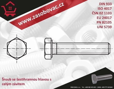 DIN 933 M10x 14 - A2 nerez - Šrouby se šestihrannou hlavou celý závit - 1