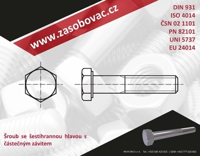 DIN 931 8.8 M30x460 - bez povrchu - Šrouby se šestihrannou hlavou  částečný závit - 1