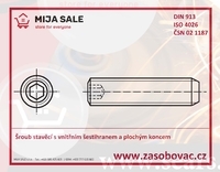 DIN 913 - M20x 80 - A2 nerez - Šroub stavěcí s vnitřním šestihranem a plochým koncem - 1/3