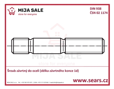 M20x 30 - DIN 938 - A4 nerez - Šroub závrtný do oceli (délka závrtného konce 1d)