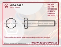 M16x1,5x 50 - DIN 960 - 8.8 - zinek bílý - Šroub se šestihr. hlav. jemný částečný závit - 1/3