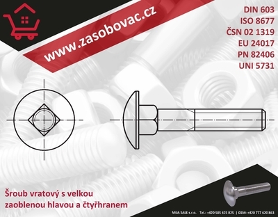 DIN 603 M16x140 - 4.6 -Šroub vratový s velkou zaoblenou hlavou a čtyřhranem- zinek bílý
 - 1