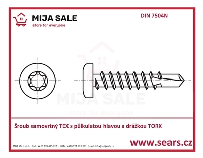 P 4,2x 32 A2 nerez - Šroub samovrtný TEX s půlkulatou hlavou a drážkou TORX