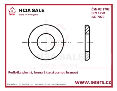 DIN 125B - P 17 - 200HV ( 8.8 ) - zinek bílý - Podložka plochá, forma B - 1