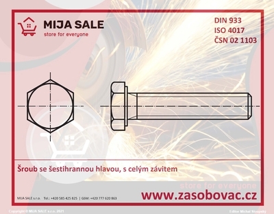 DIN 933 UNC 3/8"x1-1/2" - 8.8 - zinek bílý - Šrouby se šestihrannou hlavou celý závit - 2