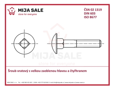 DIN 603 M16x140 - 4.6 -Šroub vratový s velkou zaoblenou hlavou a čtyřhranem- zinek bílý
 - 2