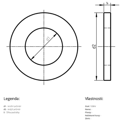 DIN 125 A - P  54 - 100HV ( 4.6 )- Podložka plochá, forma A - zinek bílý
 - 2