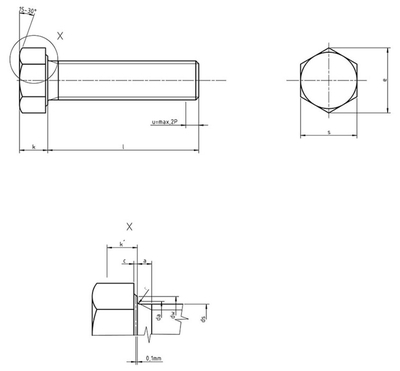 DIN 933 UNC 3/8"x 1-3/4" - 8.8 - zinek bílý - Šrouby se šestihrannou hlavou celý závit - 3