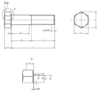 DIN 931 - M16x130 - 5.8 - zinek bílý - Šrouby se šestihrannou hlavou částečný závit - 3