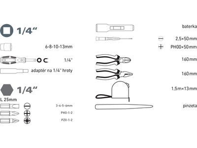 EXTOL - LADY sada nářadí 24ks, 1/4" - 3
